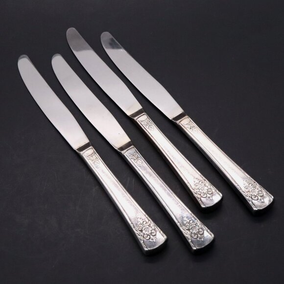 Set of 4 WM Rogers Mountain Rose Dinner Knife Silverplate Replacement Flatware - Picture 1 of 2